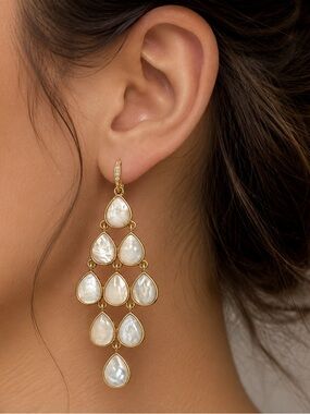Elegant Gold and Cream Teardrop Earrings
